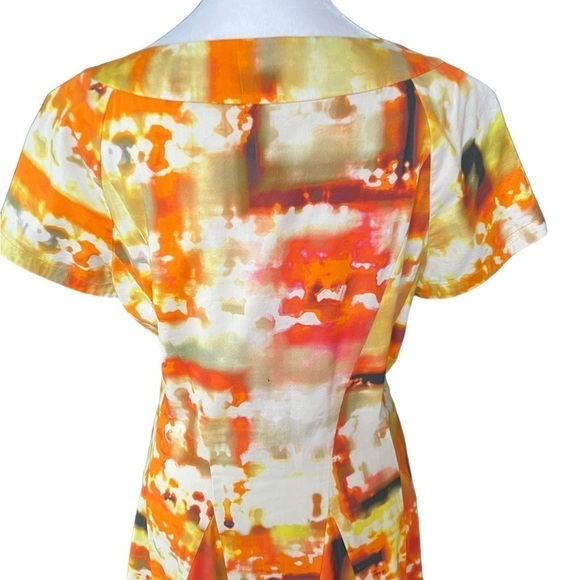 Lafayette 148 - Yellow & Orange Marbled Cotton Button-Front Dress Sz 6 - Picture 5 of 6